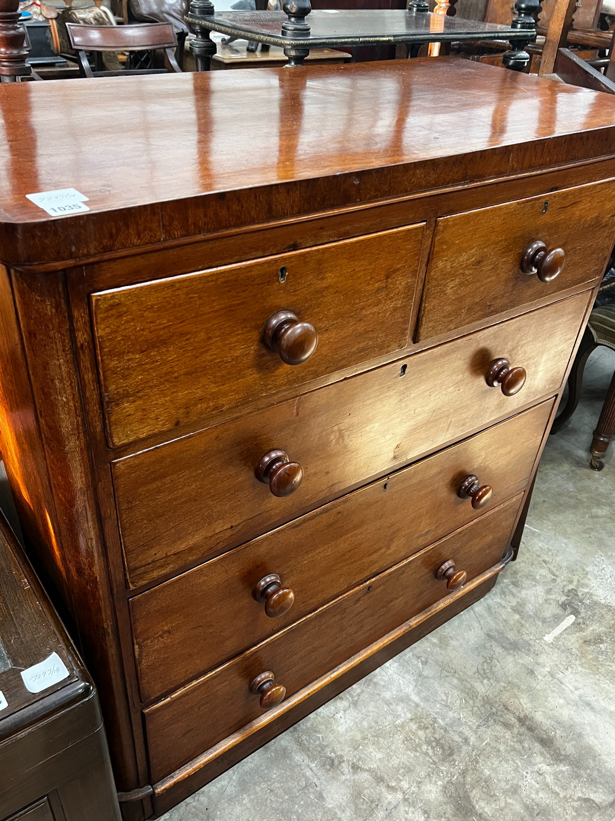 A Victorian mahogany chest of drawers, width 100cm, depth 49cm, height 106cm